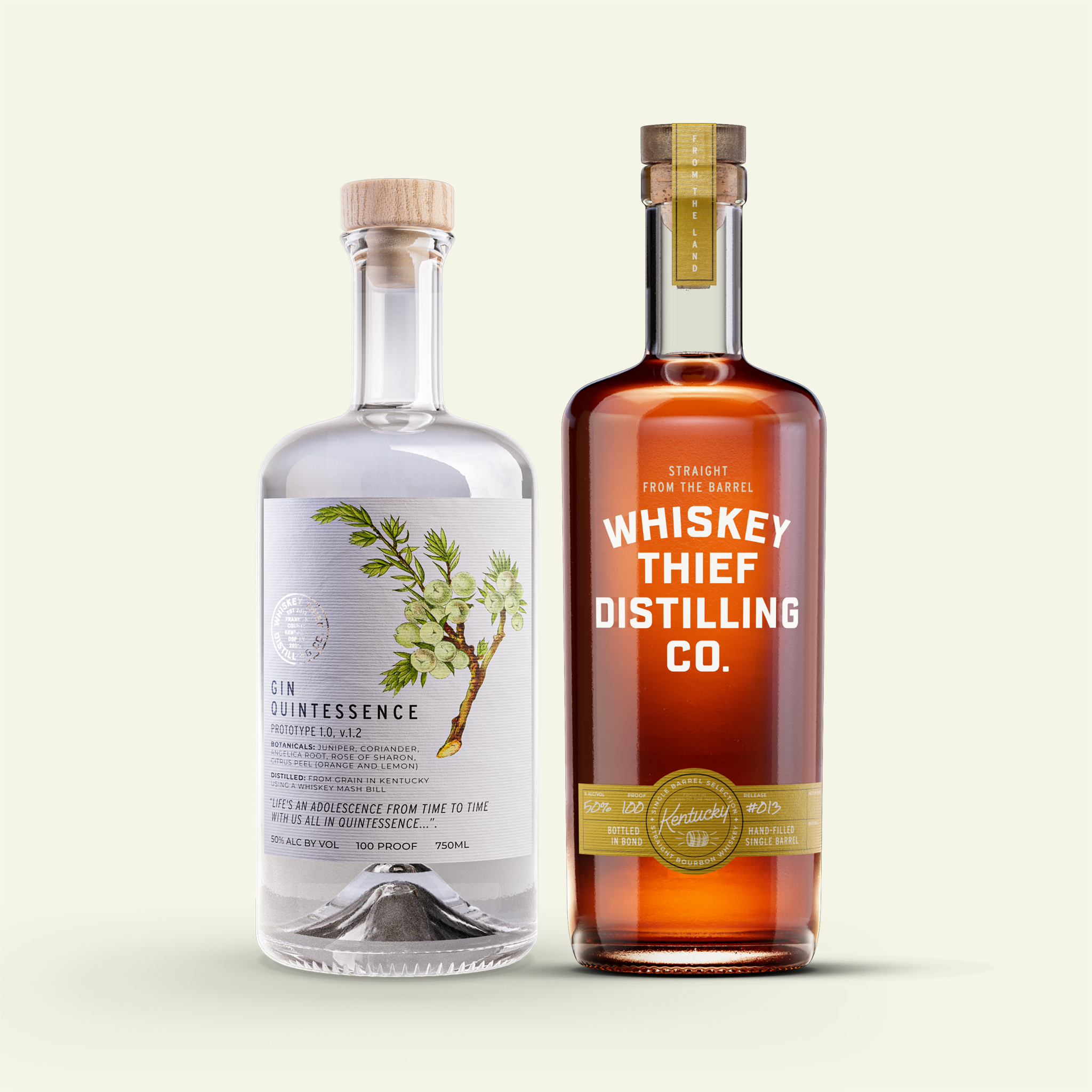 Whiskey Thief Bottled In Bond Straight Bourbon Whiskey and Gin Quintessence Bundle 750ml