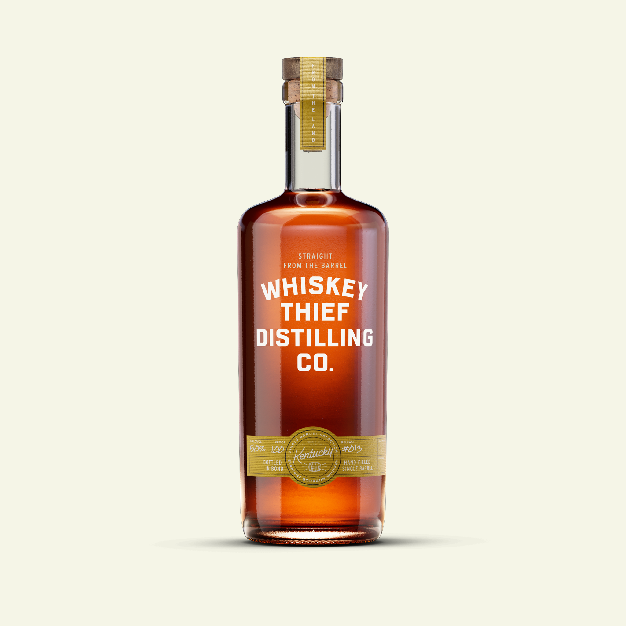 A bottle of Whiskey Thief Bottled In Bond Single Barrel Selection Straight Bourbon Whiskey 750ml