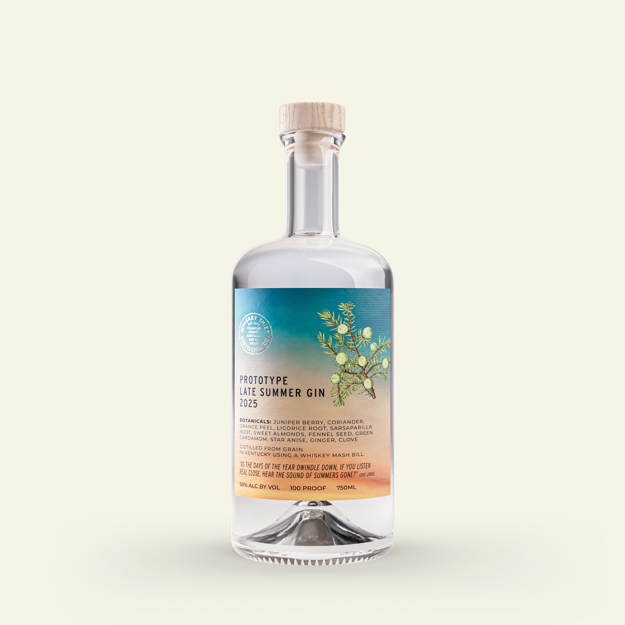 A bottle of Whiskey Thief Prototype Late Summer Gin 2025 750